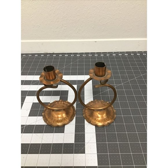MID Century Handmade Art Copper Candle Holders - Picture 3 of 5